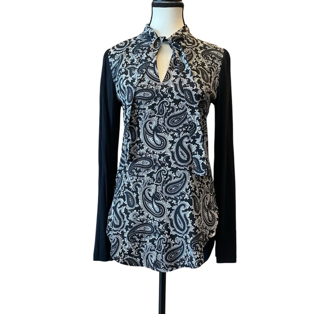 Michael Kors Black and White Graphic Long Sleeve Blouse